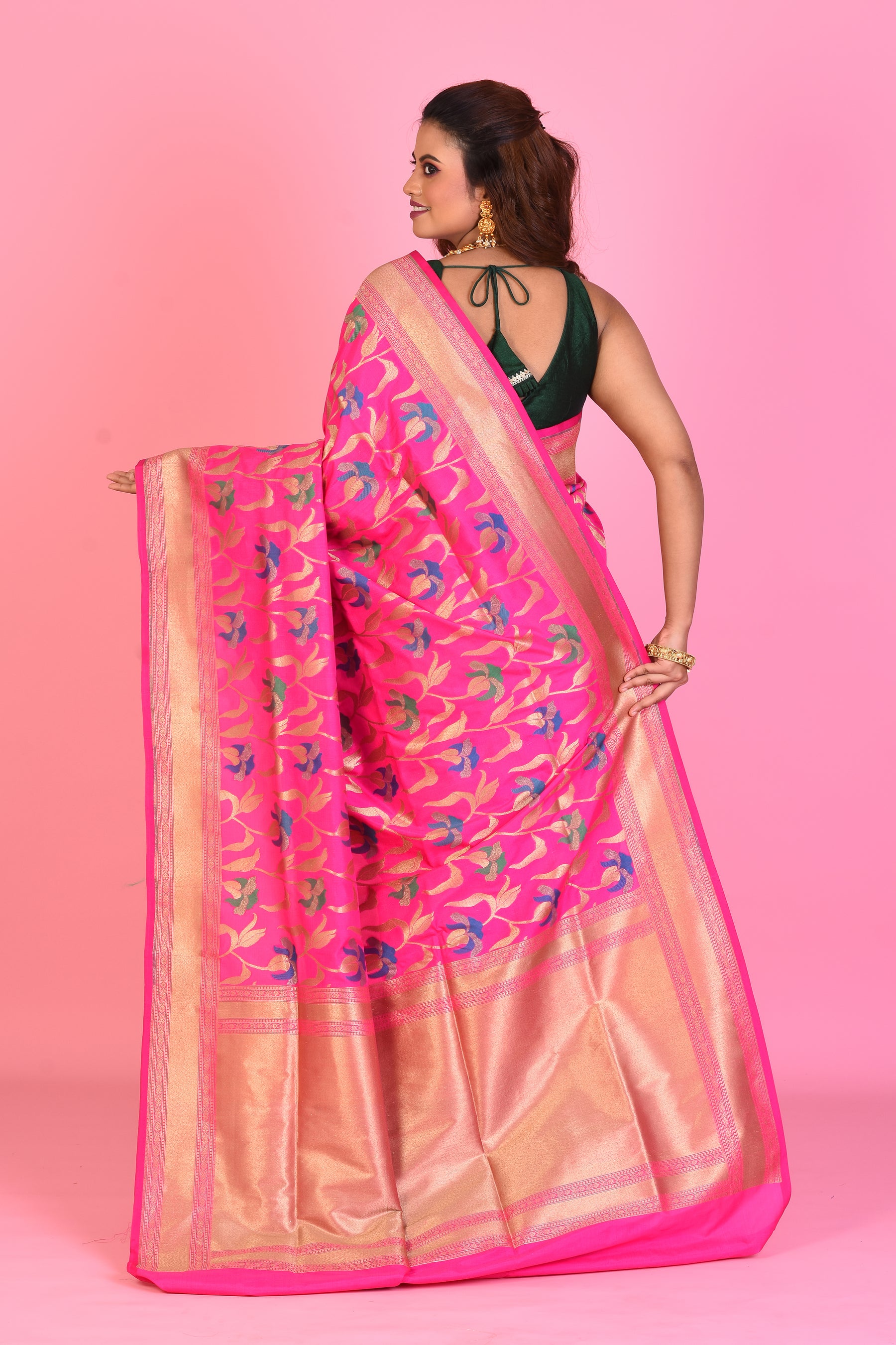 Pink Blended Katan Silk Saree with Meenakari Works - Keya Seth Exclusive