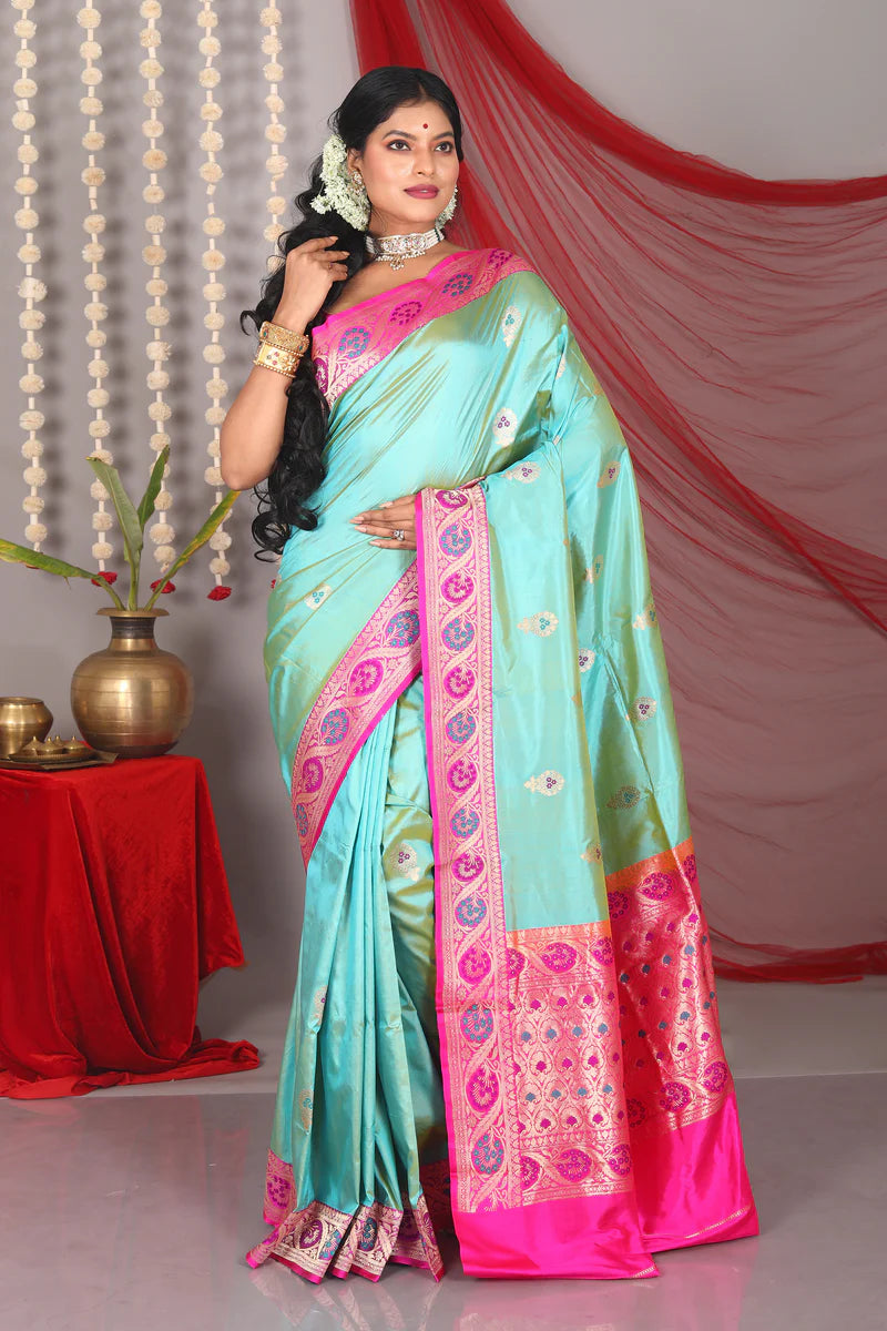 Sea Green Pure Katan Saree - Keya Seth Exclusive