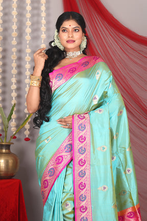 Sea Green Pure Katan Saree - Keya Seth Exclusive