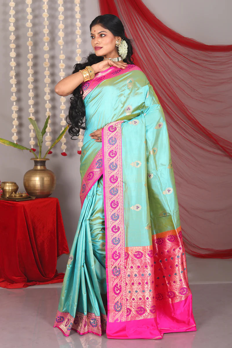 Sea Green Pure Katan Saree - Keya Seth Exclusive