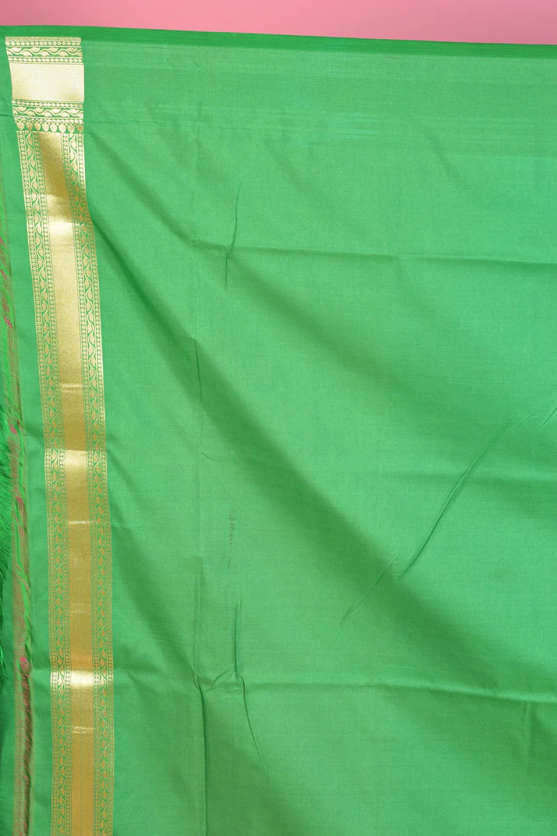 Red Blended Katan Silk Saree with Green Borders - Keya Seth Exclusive