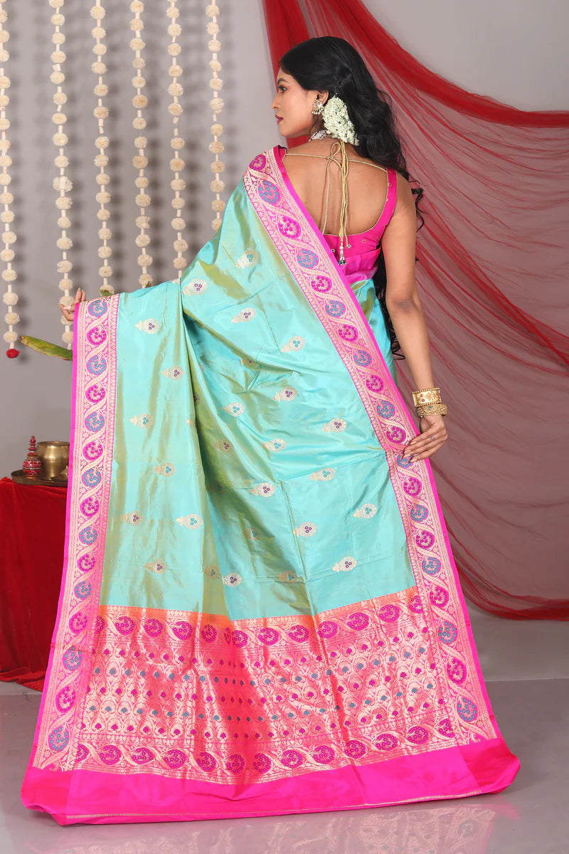 Sea Green Pure Katan Saree - Keya Seth Exclusive