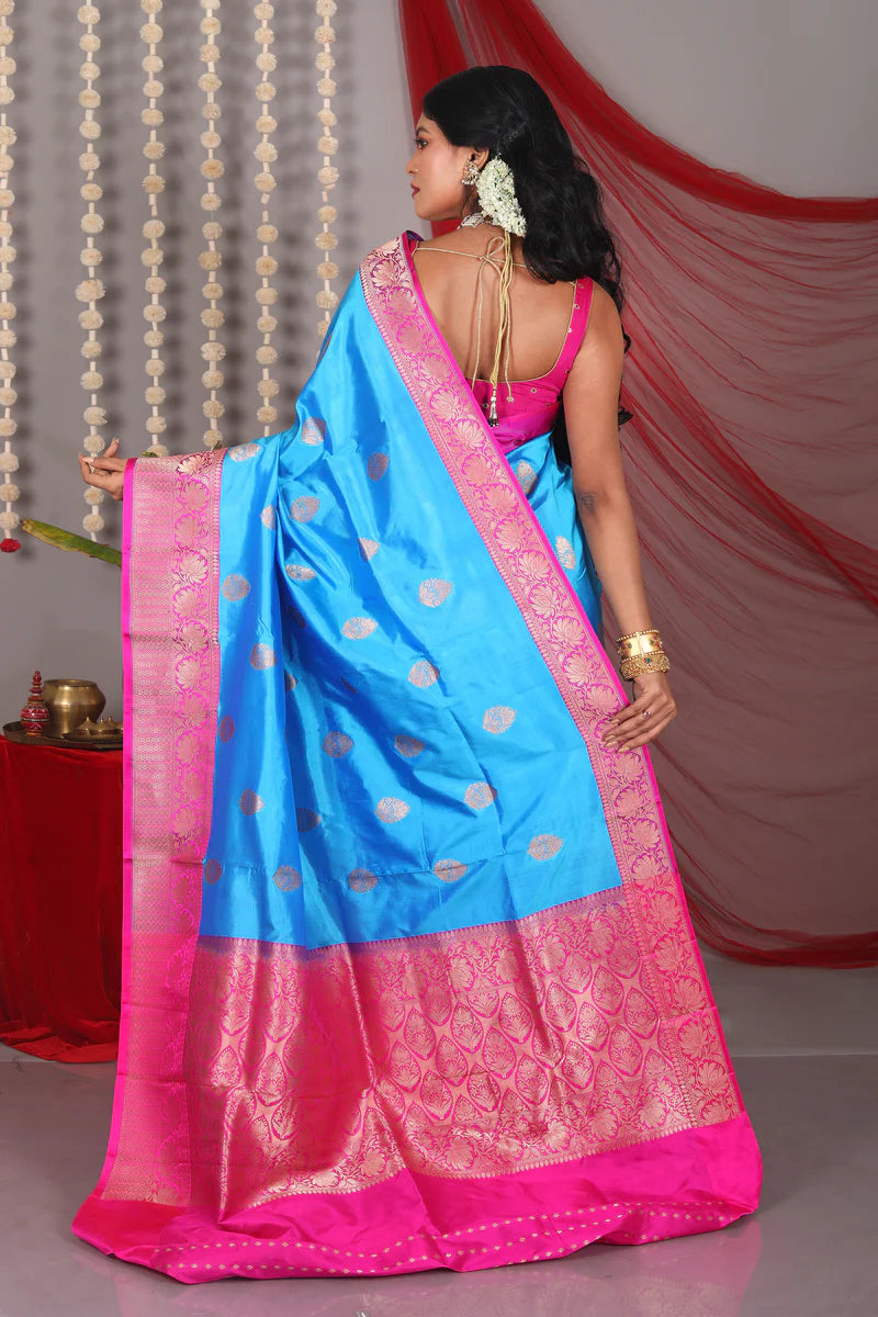 Blue Pure Katan Saree - Keya Seth Exclusive