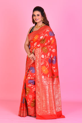 Red Blended Katan Silk Saree with Meenakari Works - Keya Seth Exclusive