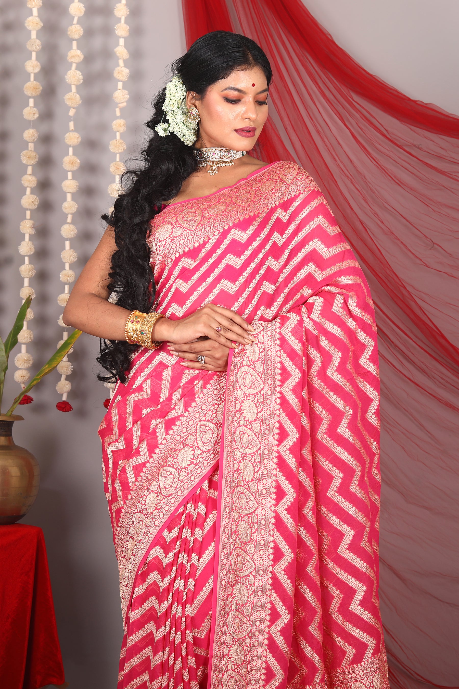 Pink Pure Khaddi Saree - Keya Seth Exclusive