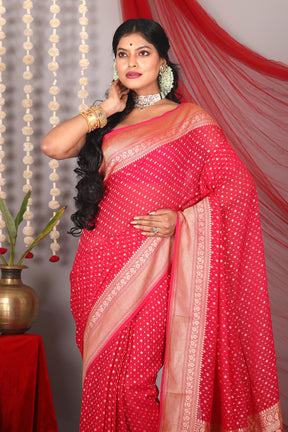 Red Pure Khaddi Saree - Keya Seth Exclusive