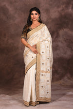 Load image into Gallery viewer, White Brown Silk Saree - Keya Seth Exclusive
