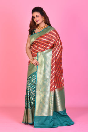 Red Half & Half Blended Silk Saree - Keya Seth Exclusive