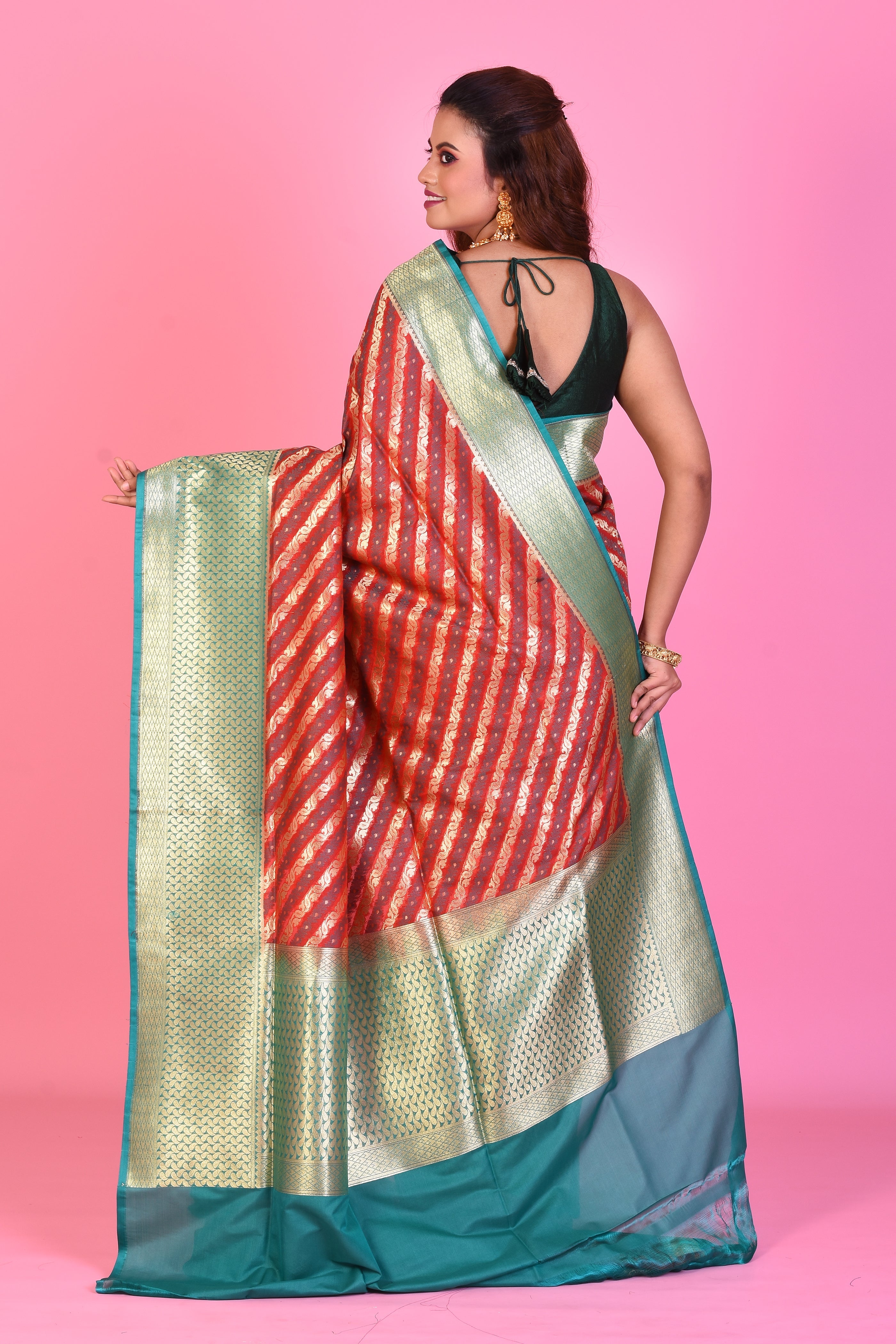 Red Half & Half Blended Silk Saree - Keya Seth Exclusive