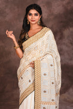 Load image into Gallery viewer, White Brown Silk Saree - Keya Seth Exclusive
