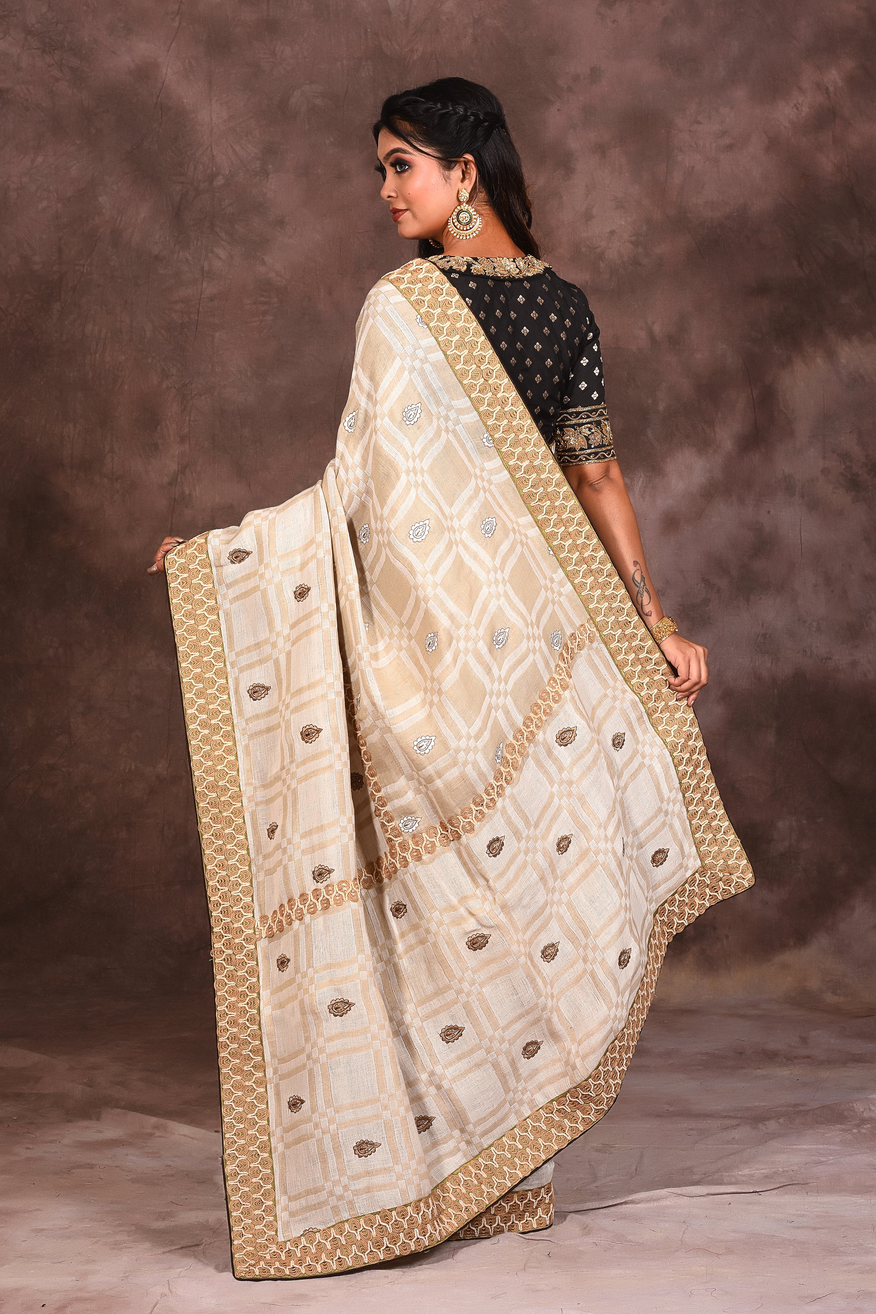 White Brown Silk Saree - Keya Seth Exclusive