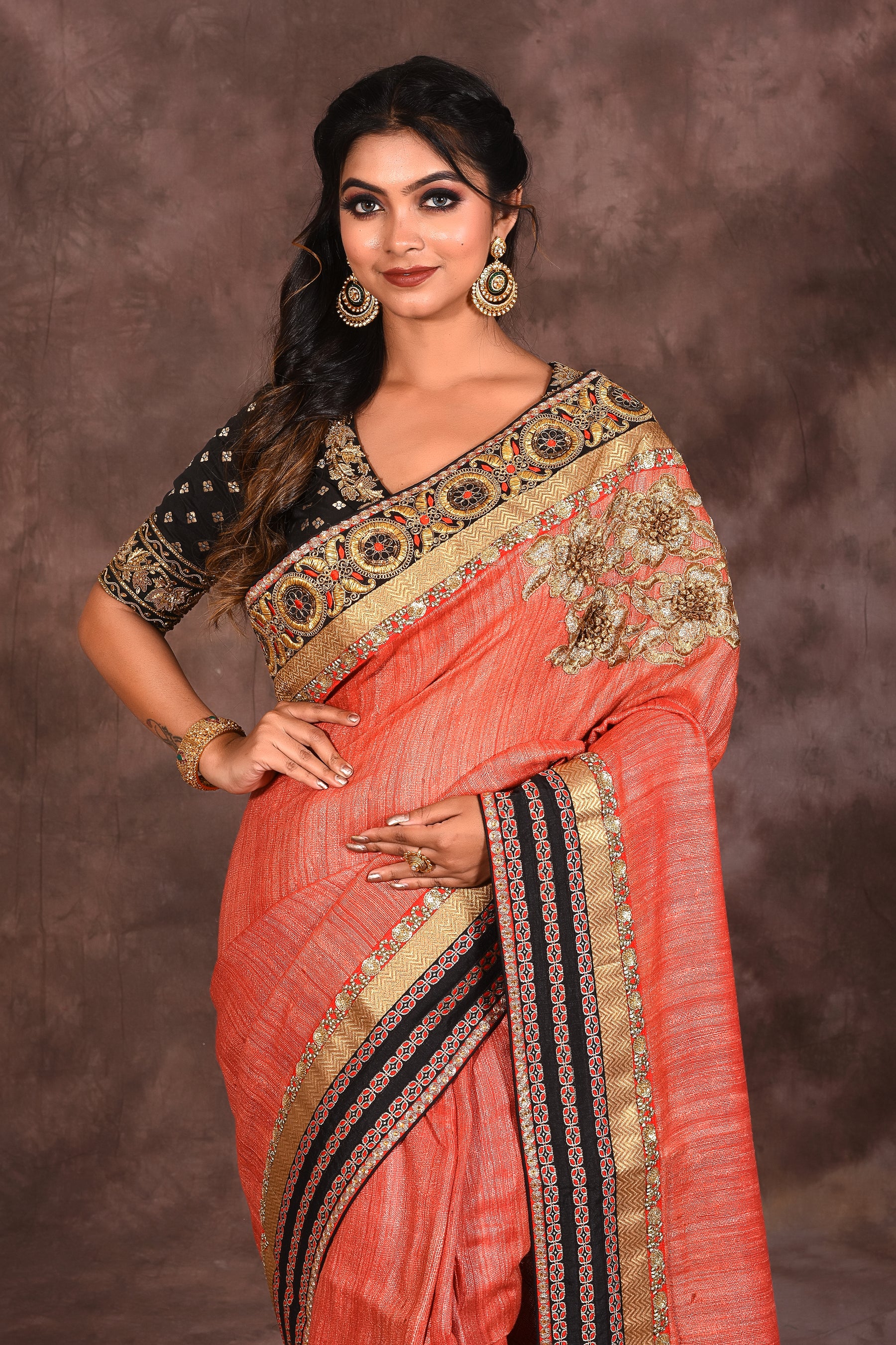 Designer Peach Silk Saree - Keya Seth Exclusive