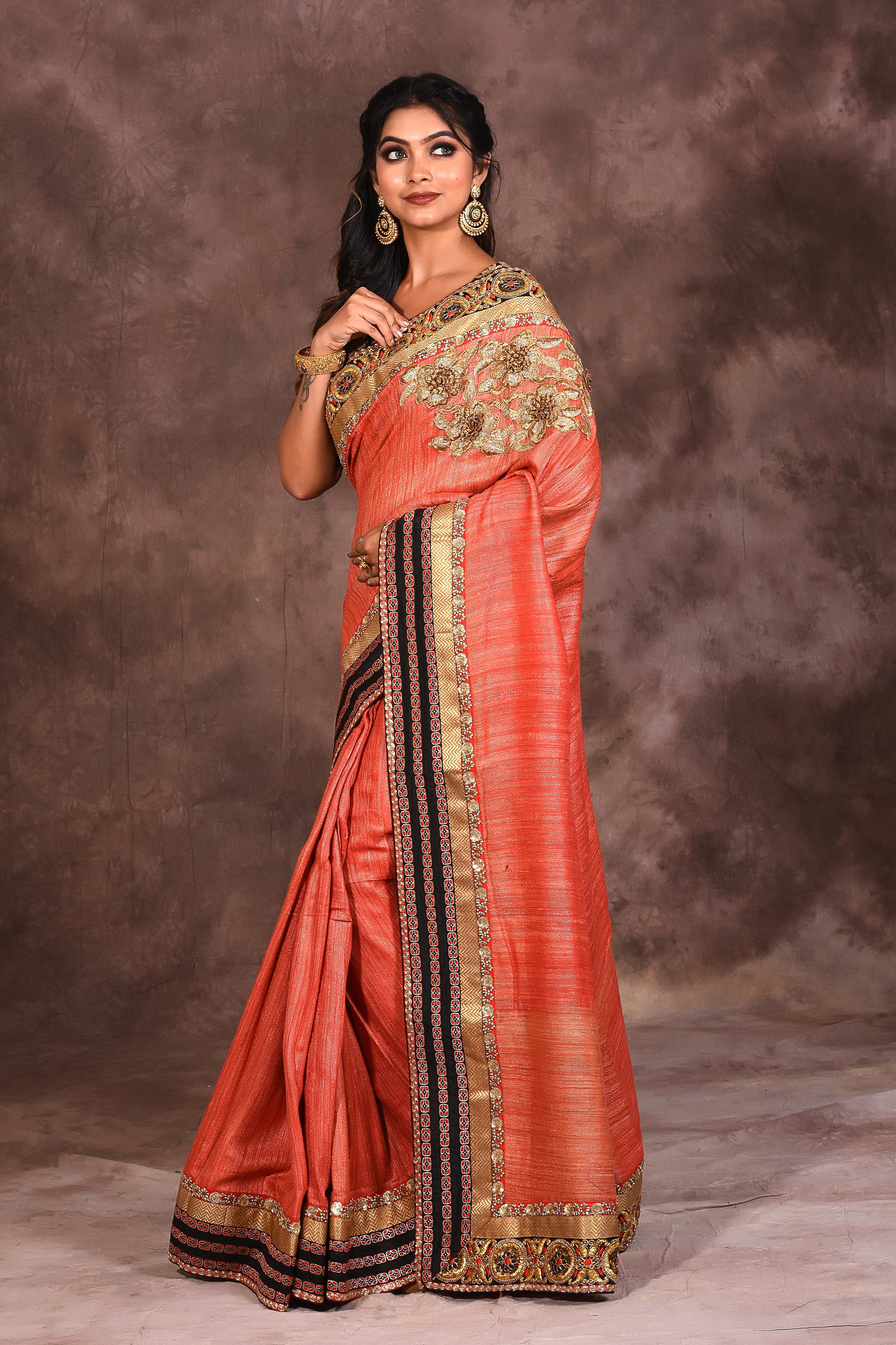 Designer Peach Silk Saree - Keya Seth Exclusive