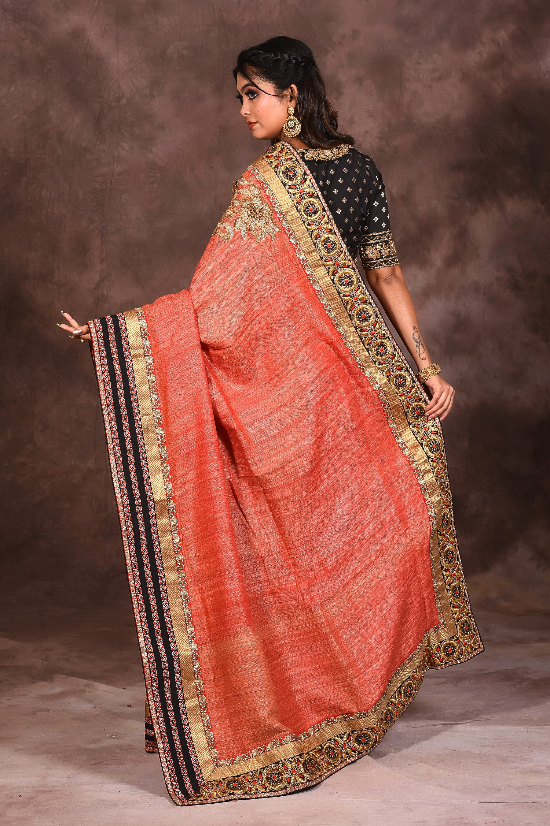 Designer Peach Silk Saree - Keya Seth Exclusive