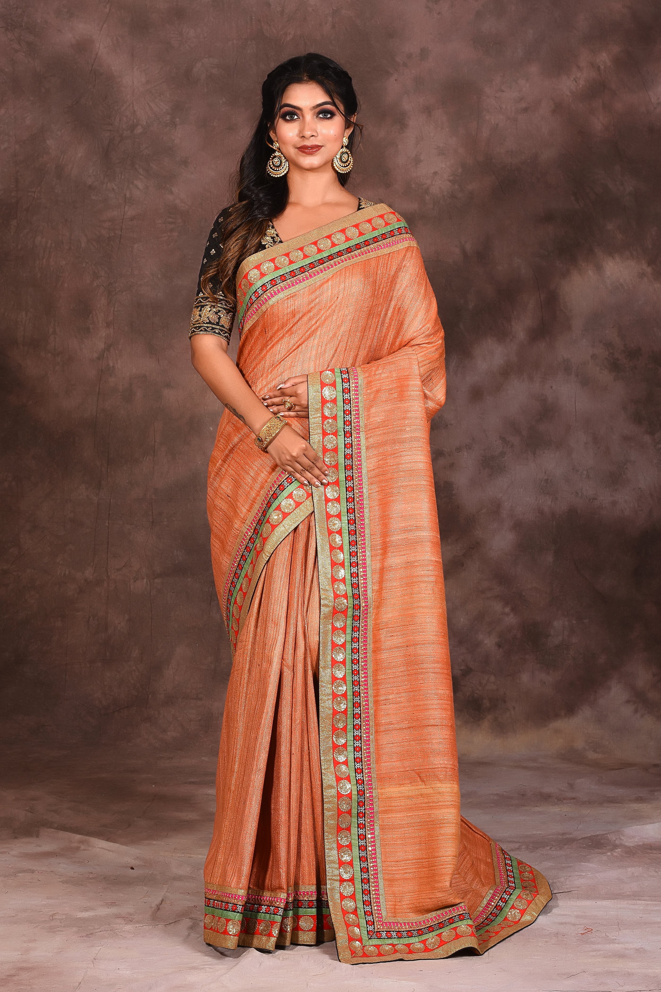 Designer Deep Peach Silk Saree - Keya Seth Exclusive