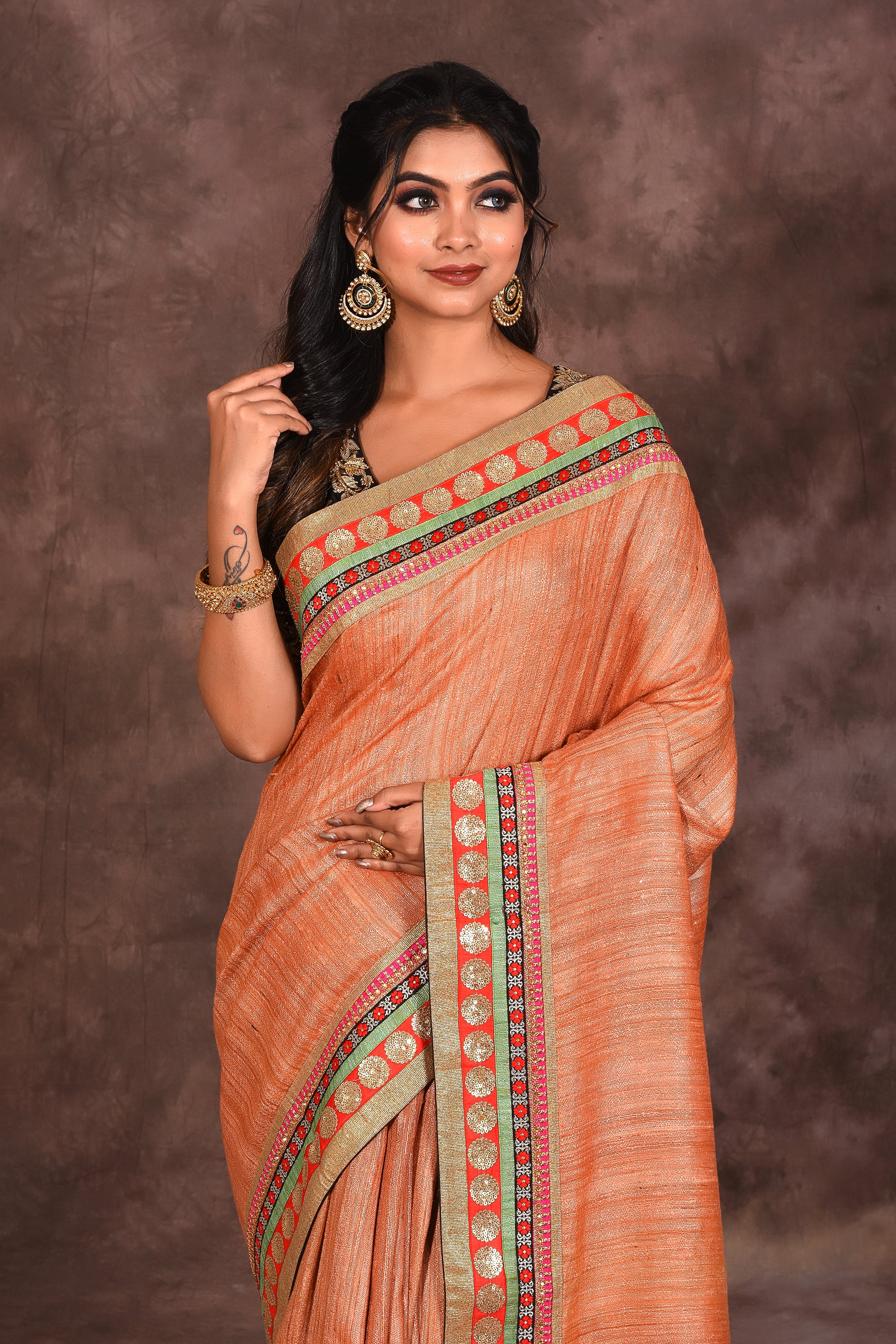 Designer Deep Peach Silk Saree - Keya Seth Exclusive