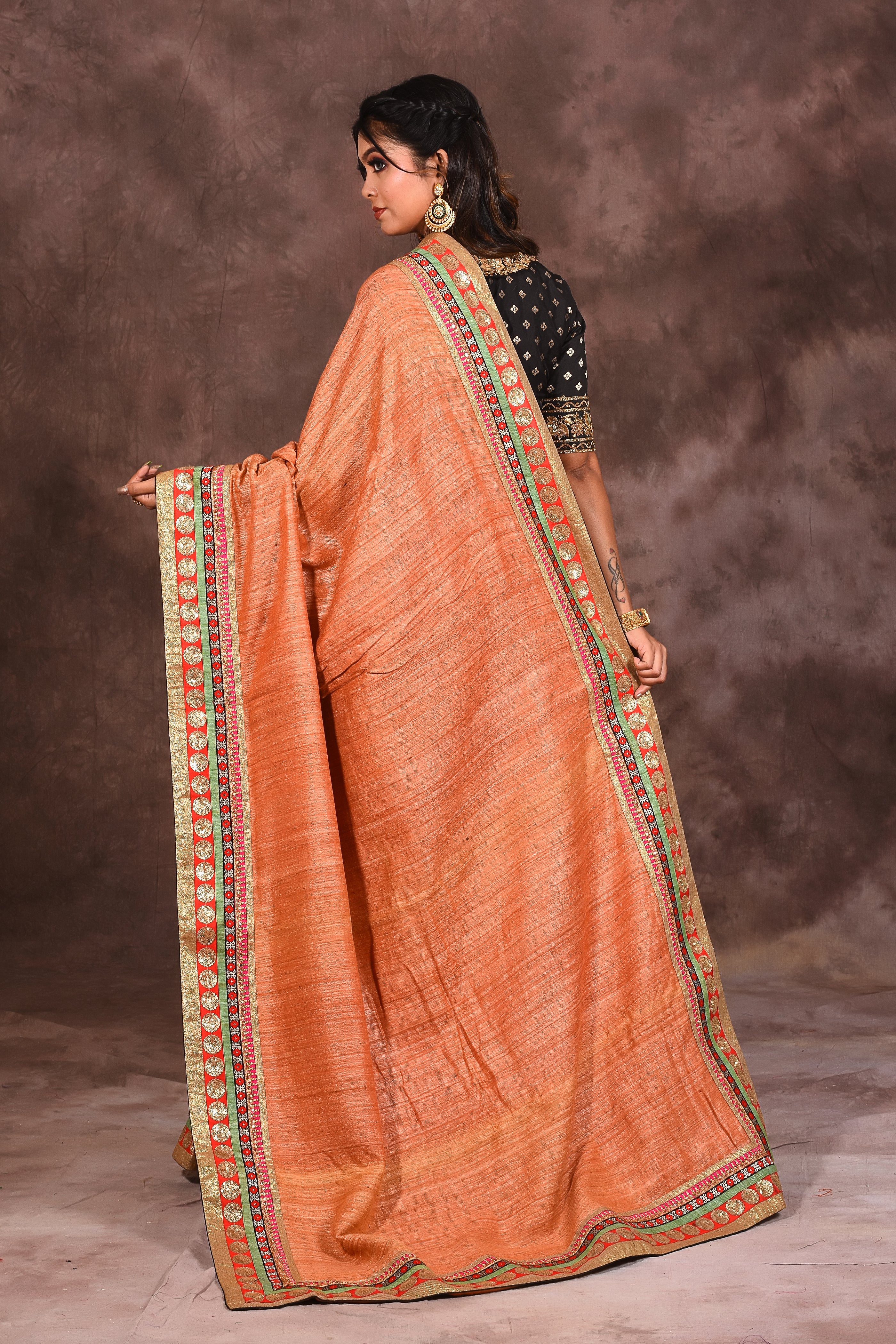 Designer Deep Peach Silk Saree - Keya Seth Exclusive