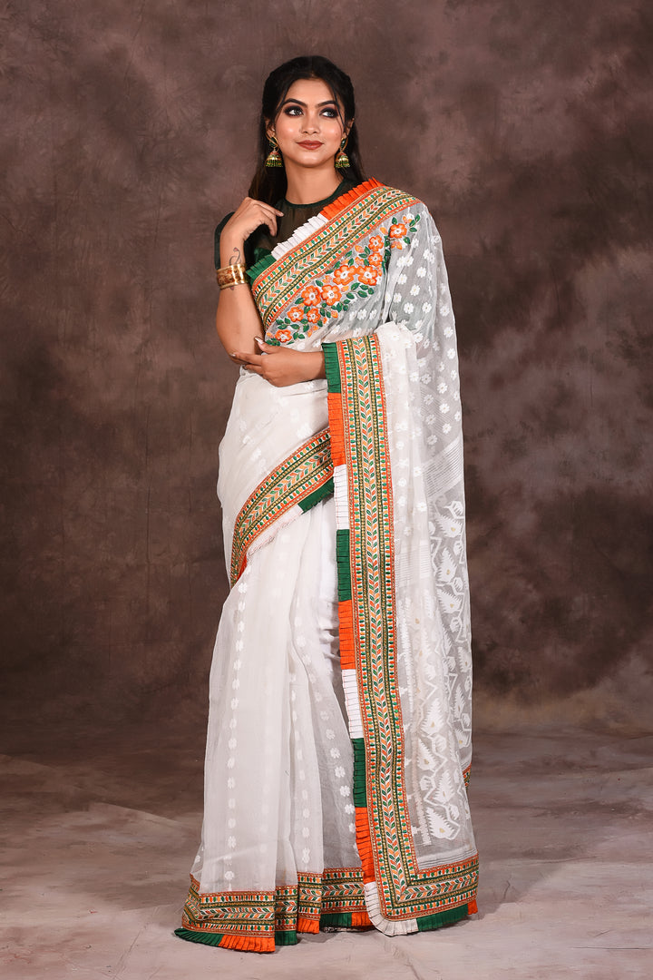 Designer White Cotton Jamdani Saree - Keya Seth Exclusive