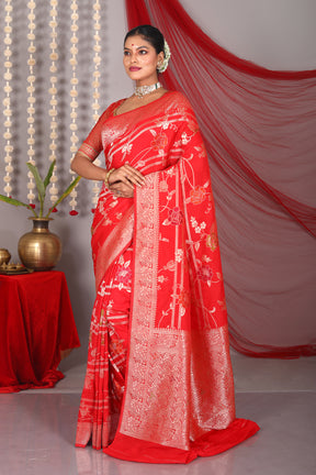 Red Blended Khaddi Saree - Keya Seth Exclusive