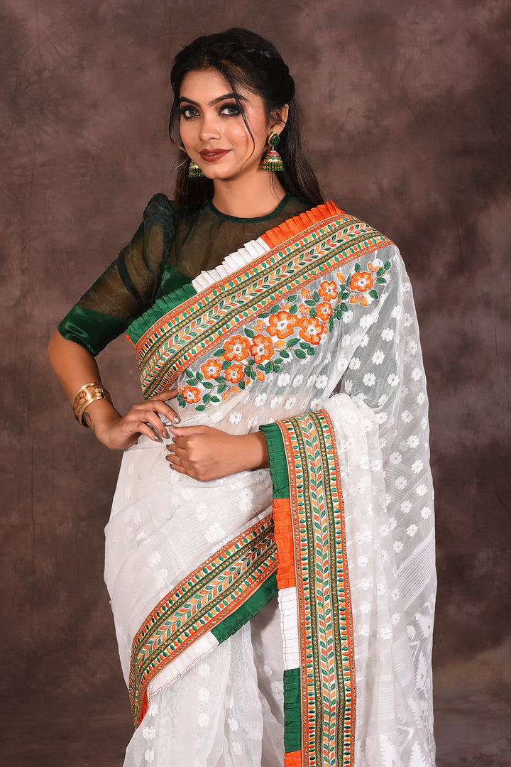 Designer White Cotton Jamdani Saree - Keya Seth Exclusive