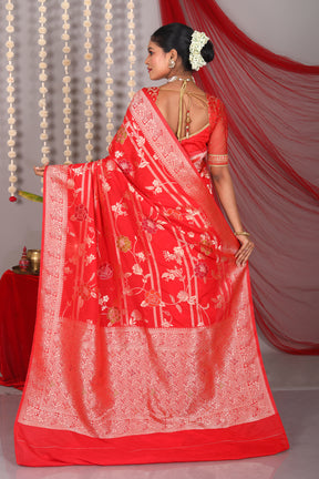 Red Blended Khaddi Saree - Keya Seth Exclusive
