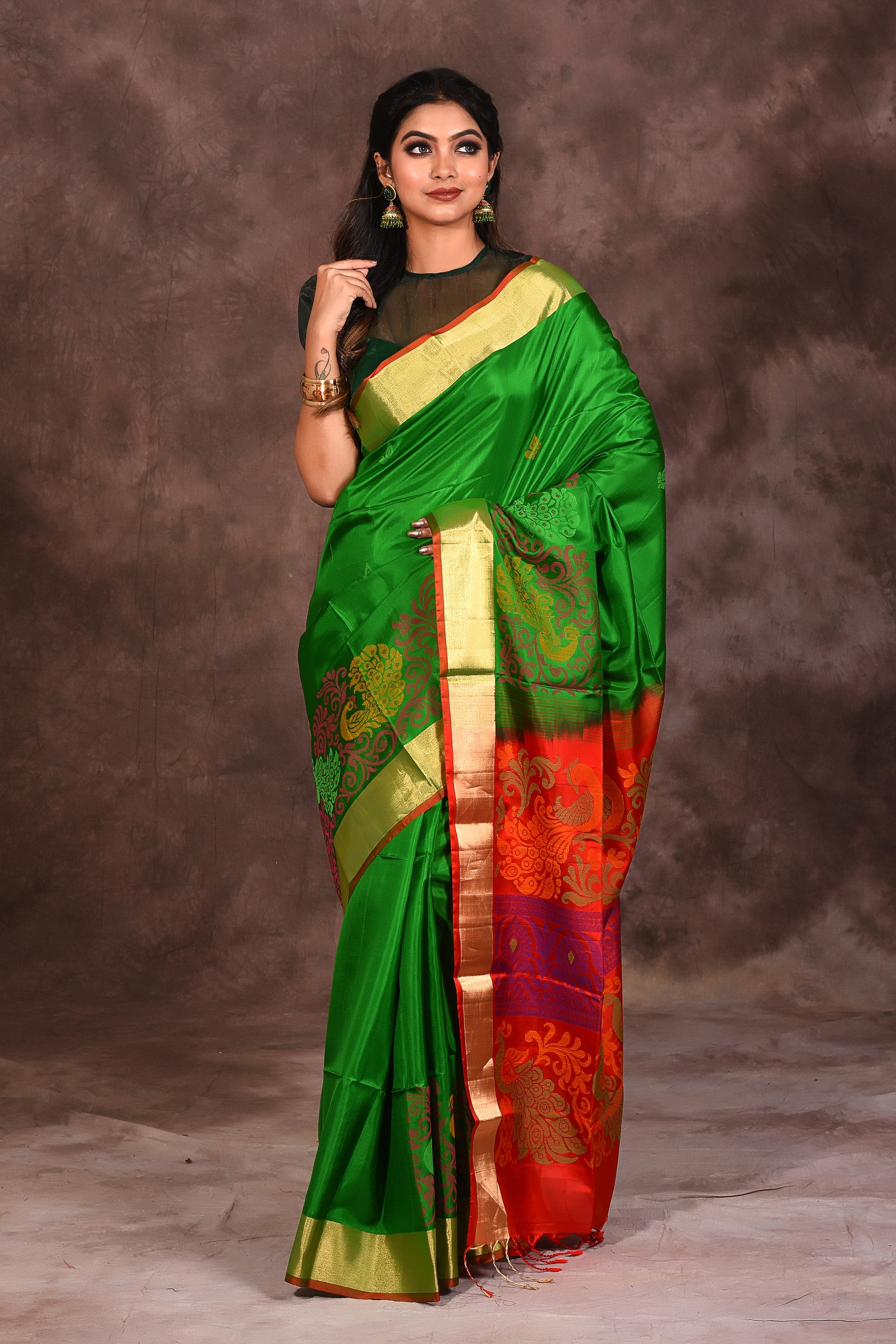 Designer Bright Green Silk Saree - Keya Seth Exclusive