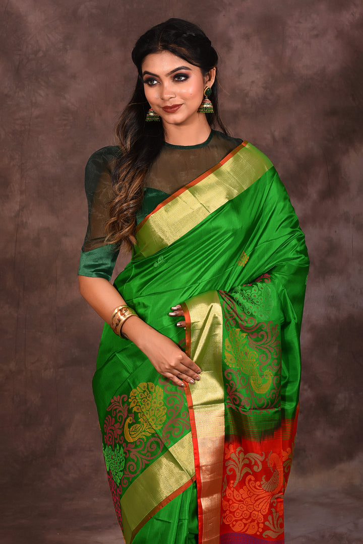 Designer Bright Green Silk Saree - Keya Seth Exclusive