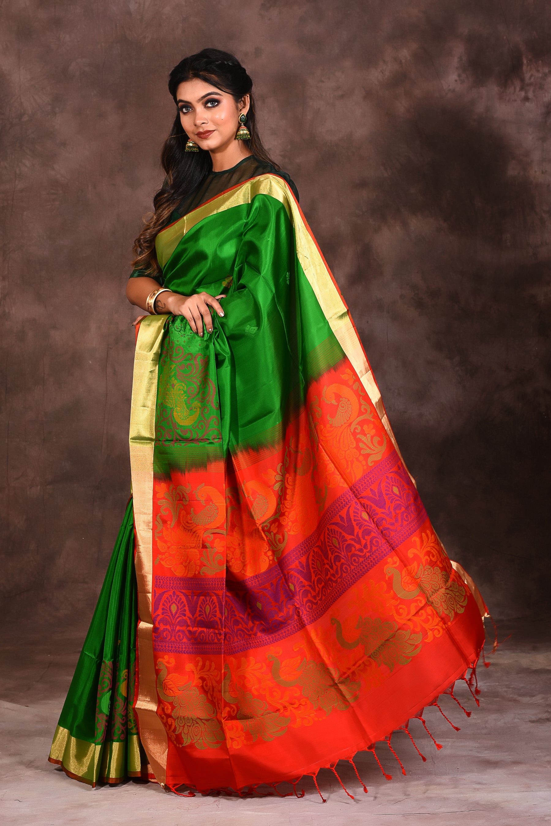 Designer Bright Green Silk Saree - Keya Seth Exclusive