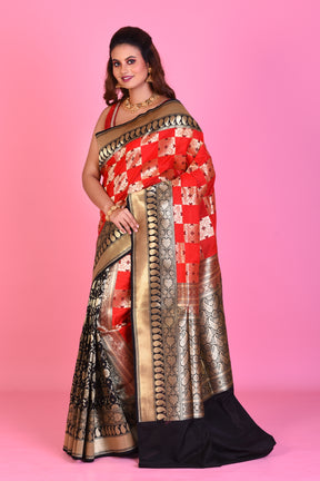 Red & Burgundy Half & Half Blended Katan Silk Saree - Keya Seth Exclusive