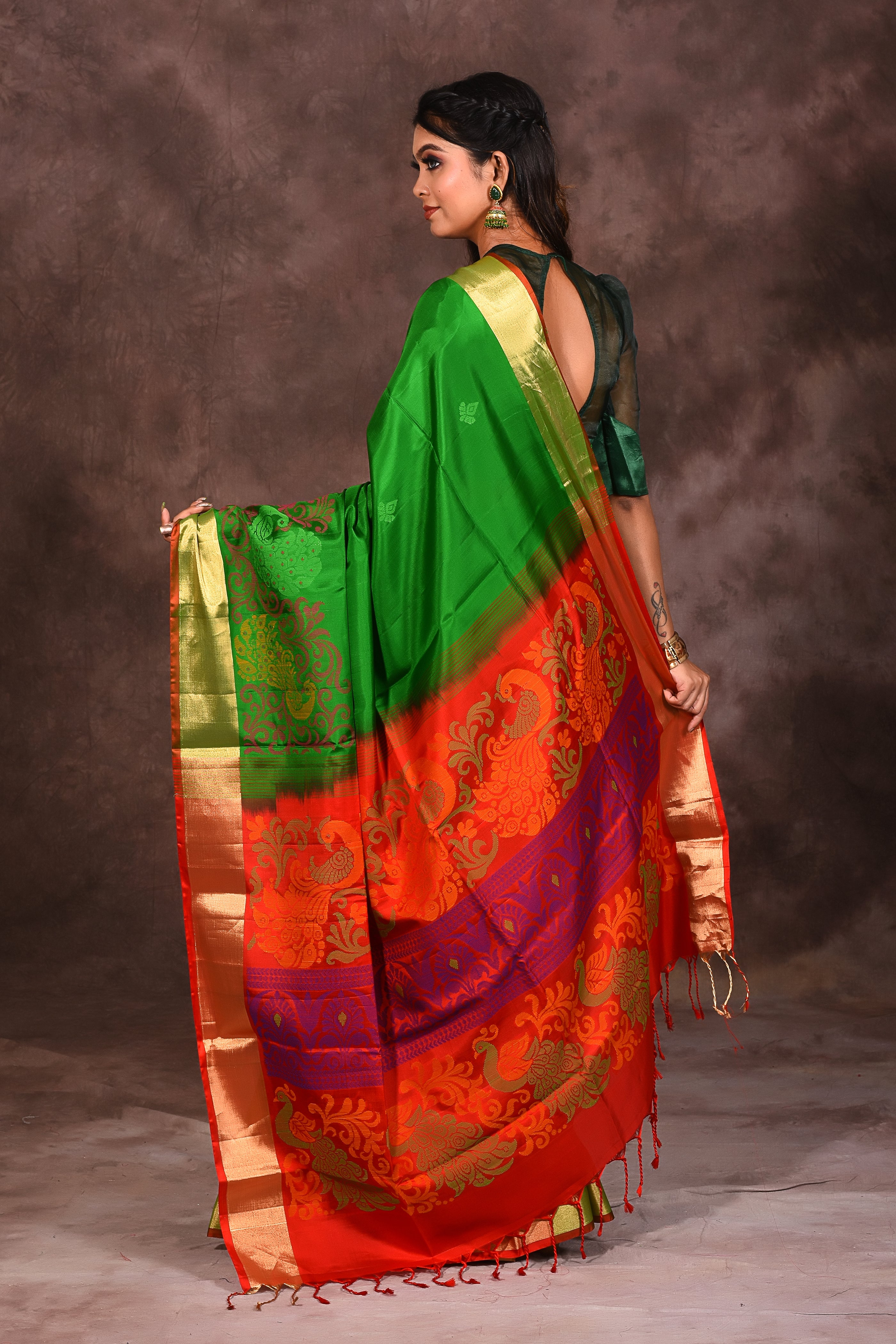 Designer Bright Green Silk Saree - Keya Seth Exclusive