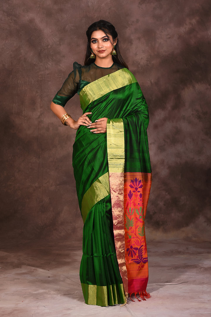 Bright Green Silk Saree - Keya Seth Exclusive