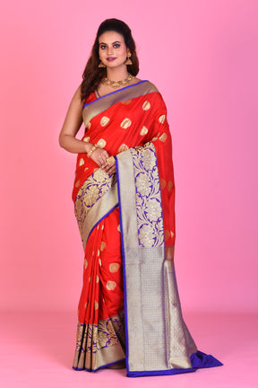 Red Blended Katan Silk Saree with Purple Borders - Keya Seth Exclusive