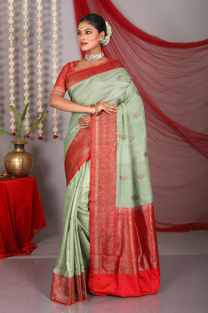 Light Green Pure Tussar Saree - Keya Seth Exclusive