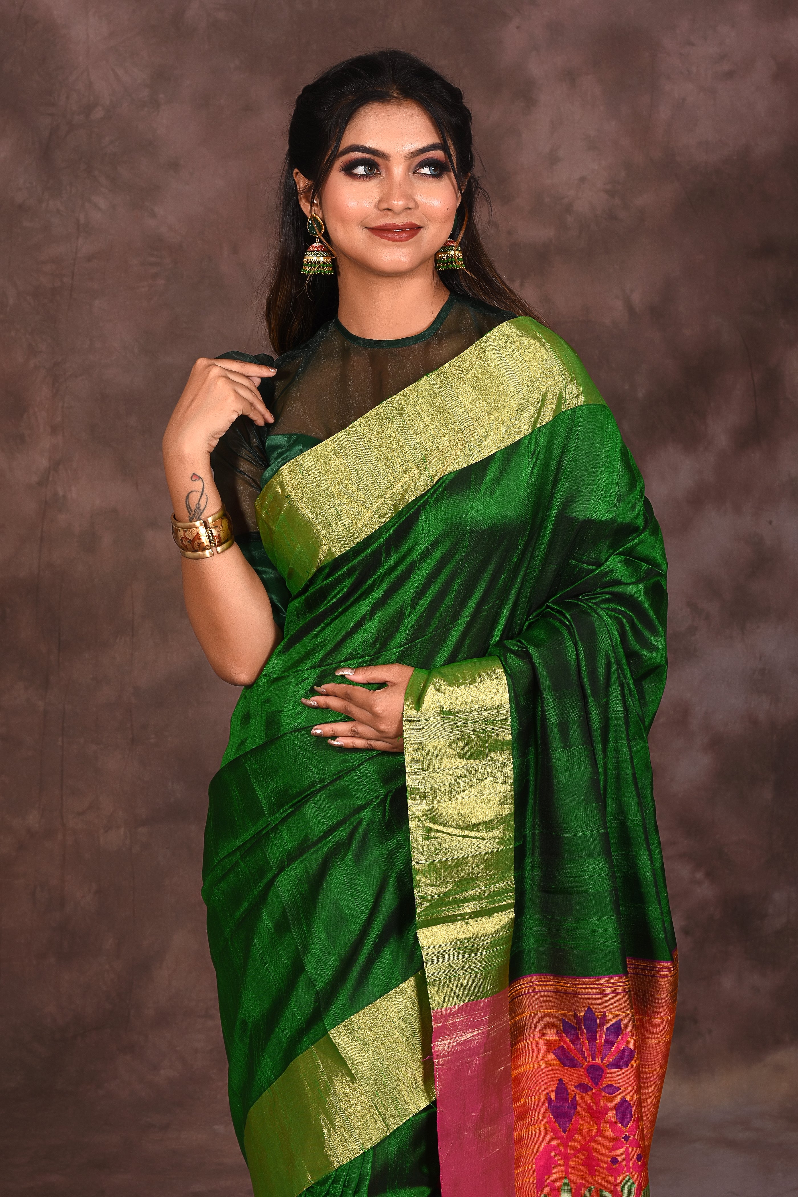 Bright Green Silk Saree - Keya Seth Exclusive