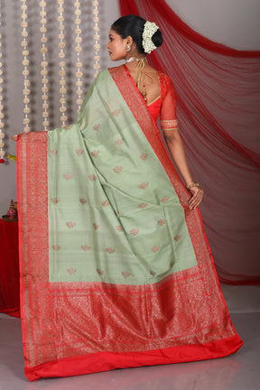 Light Green Pure Tussar Saree - Keya Seth Exclusive