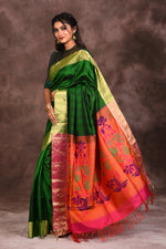 Load image into Gallery viewer, Bright Green Silk Saree - Keya Seth Exclusive
