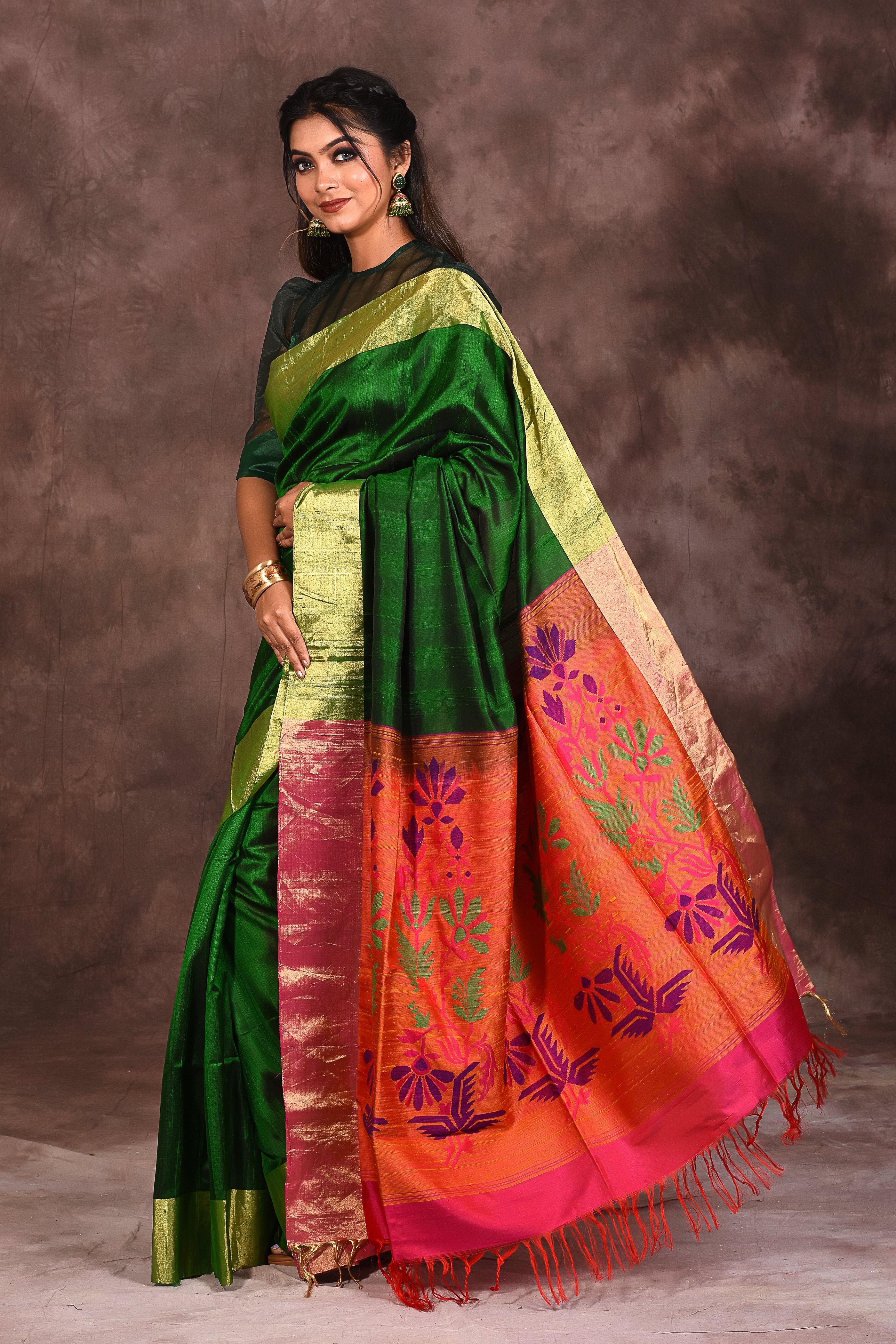 Bright Green Silk Saree - Keya Seth Exclusive