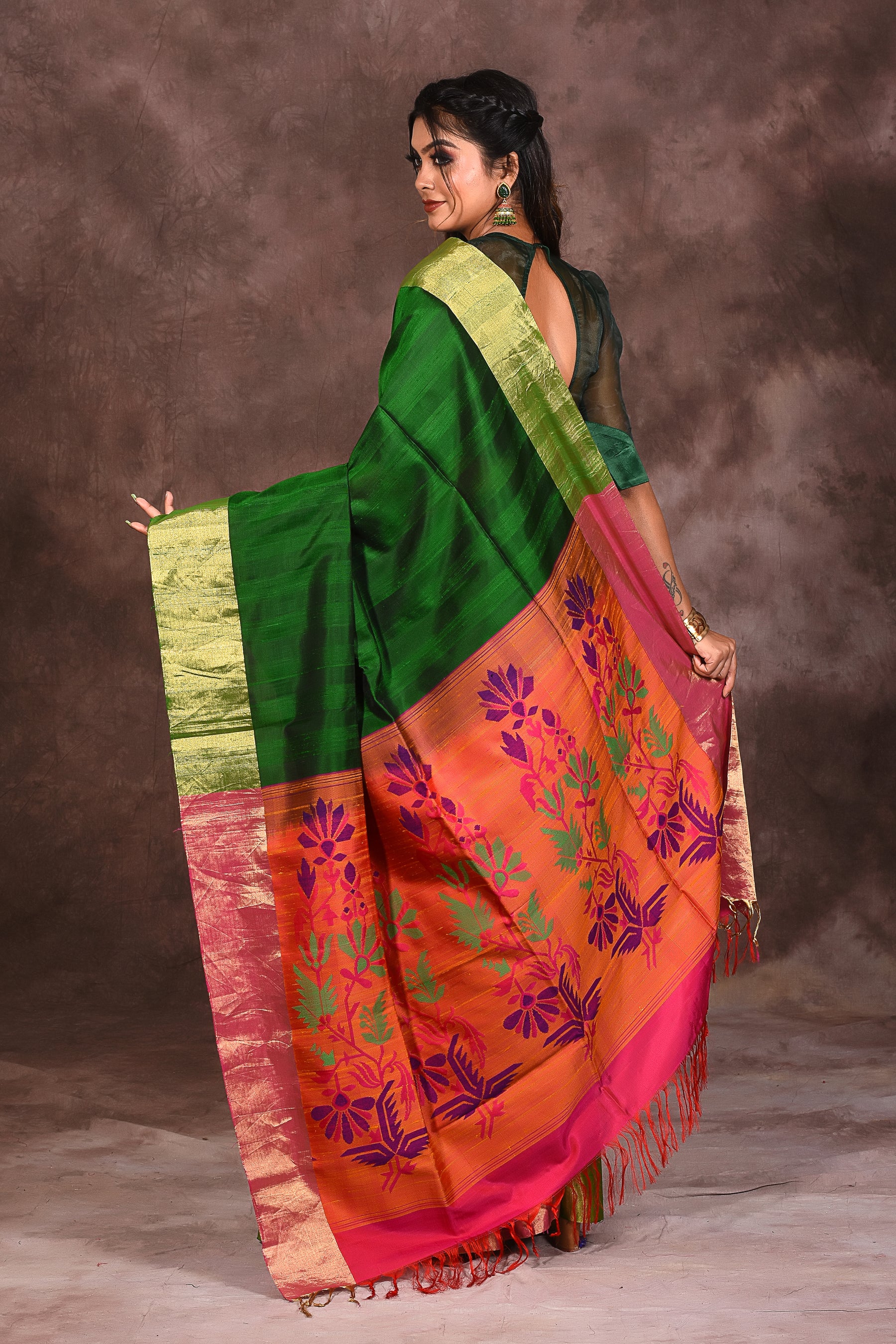 Bright Green Silk Saree - Keya Seth Exclusive