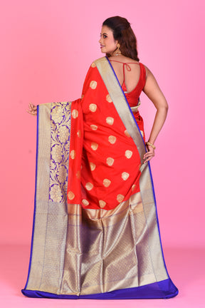 Red Blended Katan Silk Saree with Purple Borders - Keya Seth Exclusive