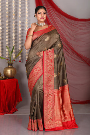 Grey Pure Tussar Saree - Keya Seth Exclusive
