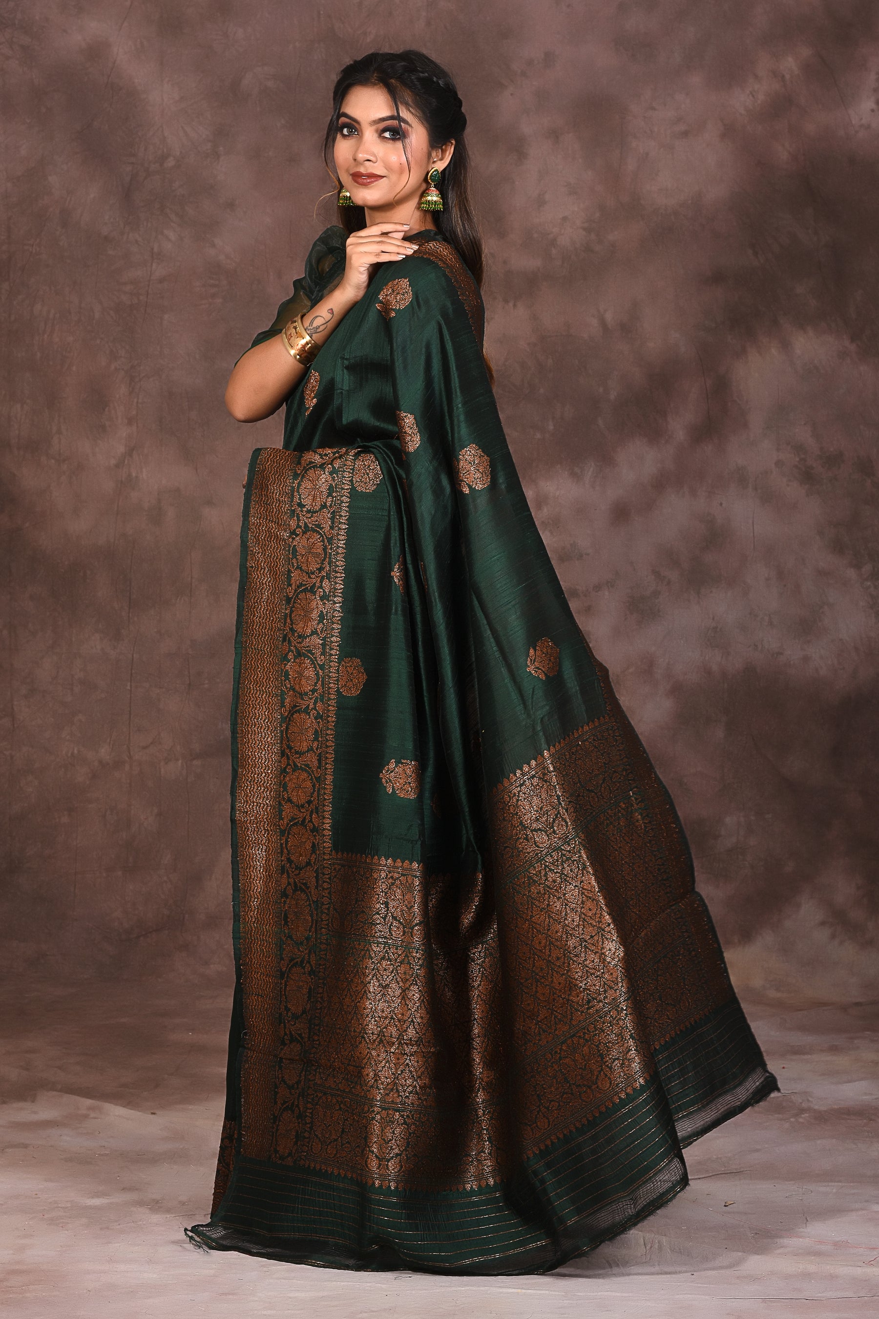 Deep Green Silk Saree - Keya Seth Exclusive