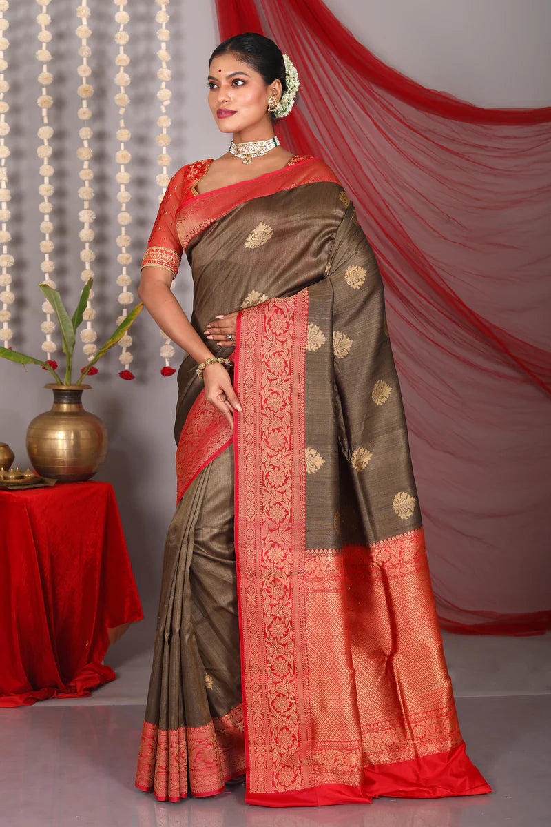 Grey Pure Tussar Saree - Keya Seth Exclusive