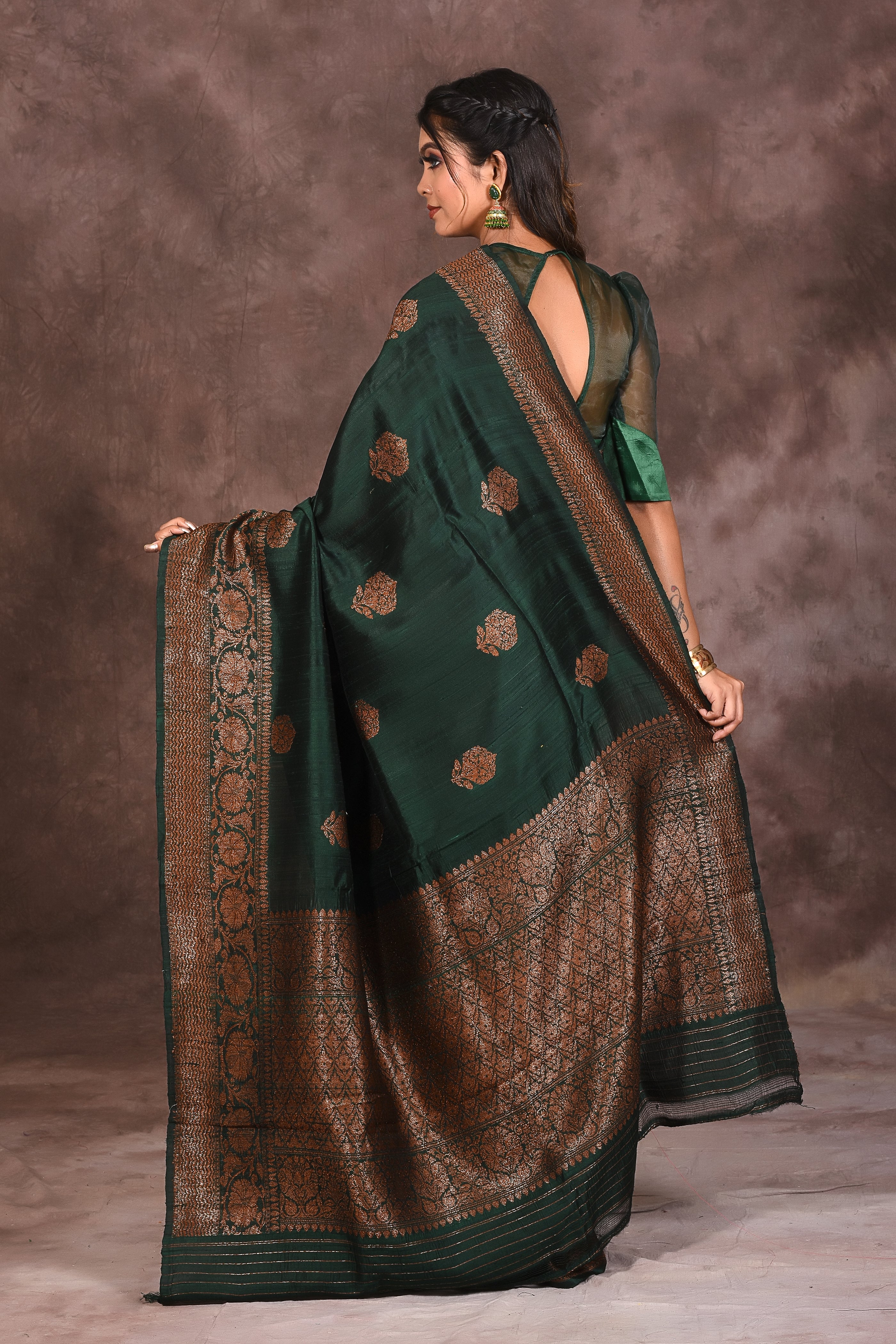 Deep Green Silk Saree - Keya Seth Exclusive