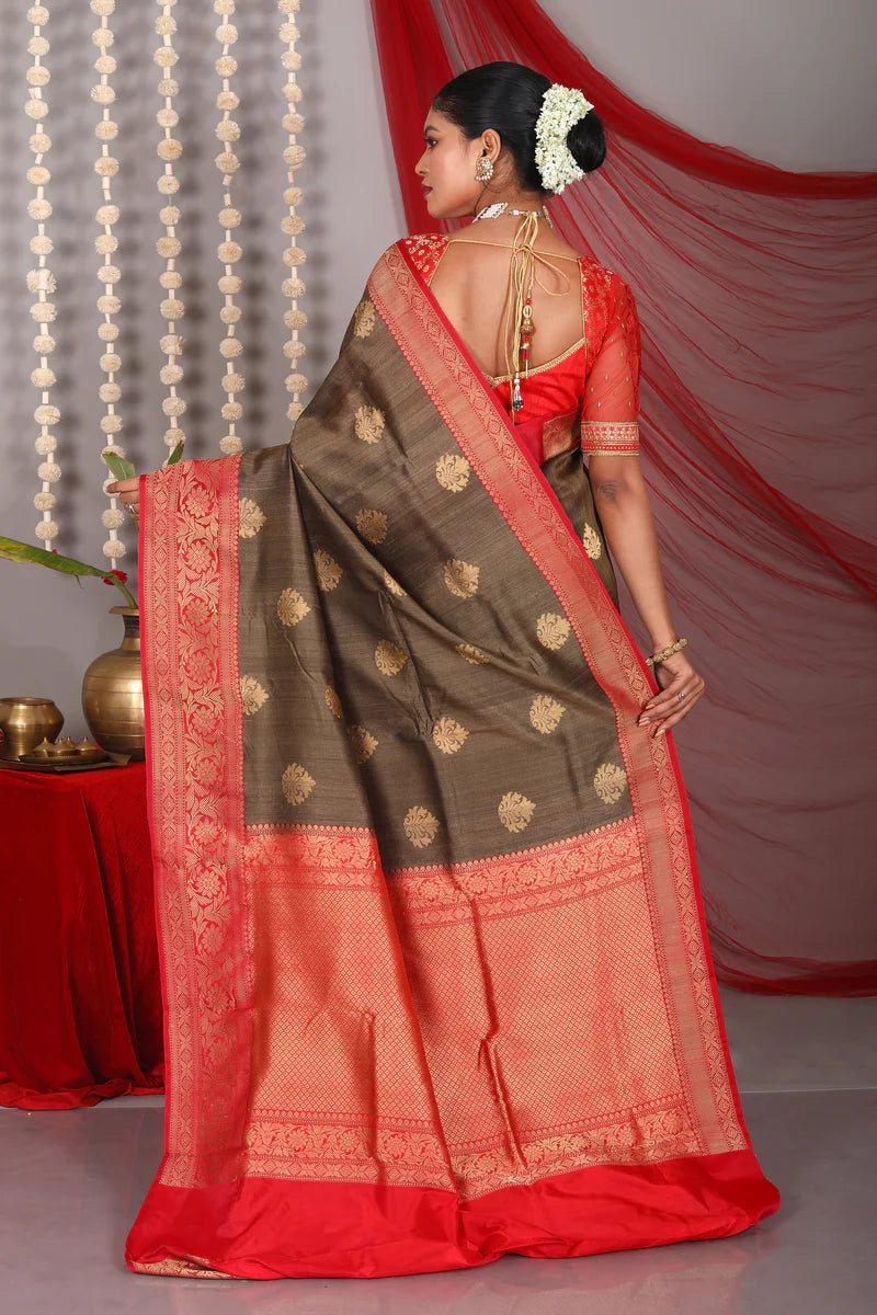 Grey Pure Tussar Saree - Keya Seth Exclusive