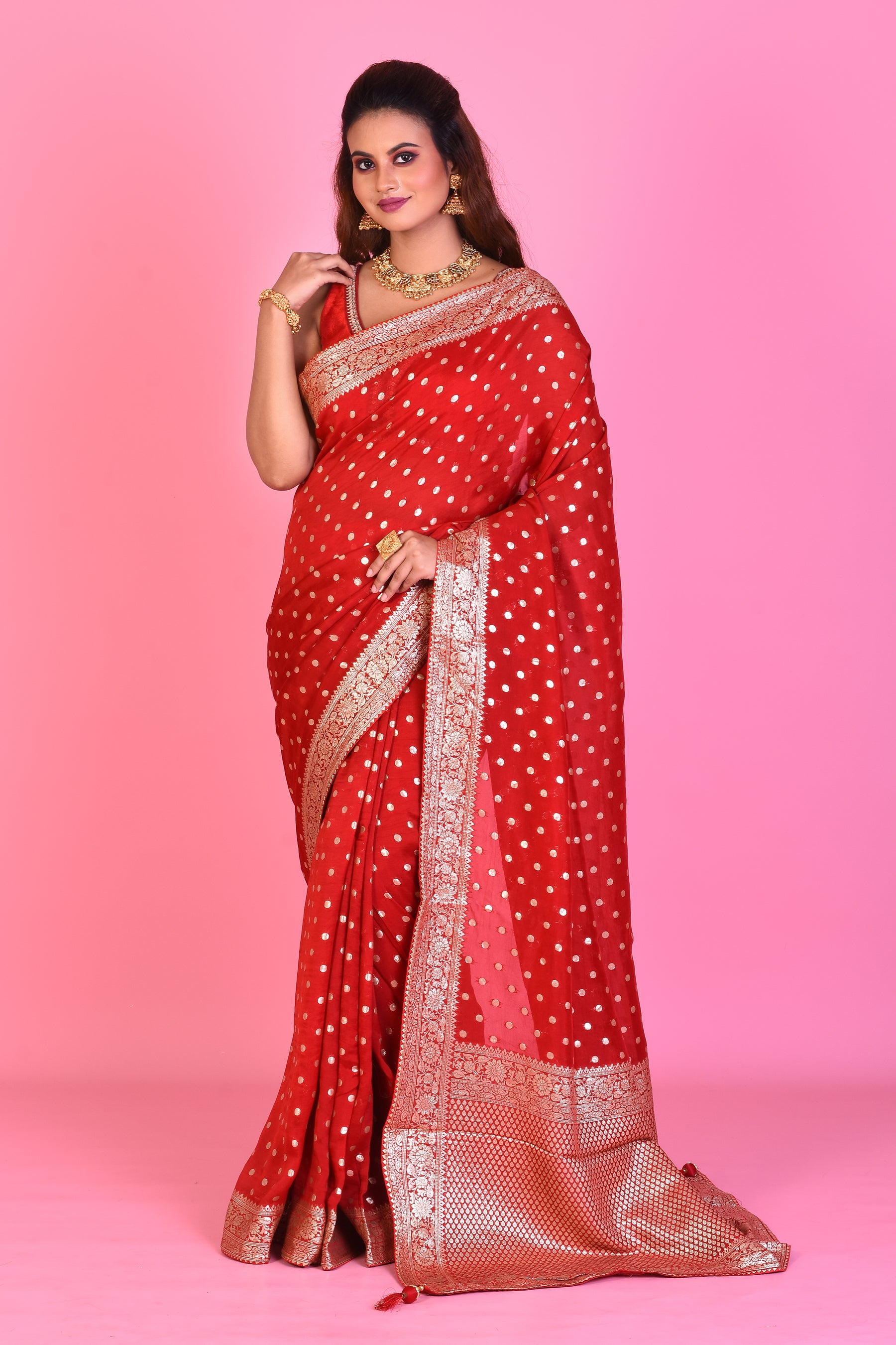 Designer Red Khaddi Saree - Keya Seth Exclusive