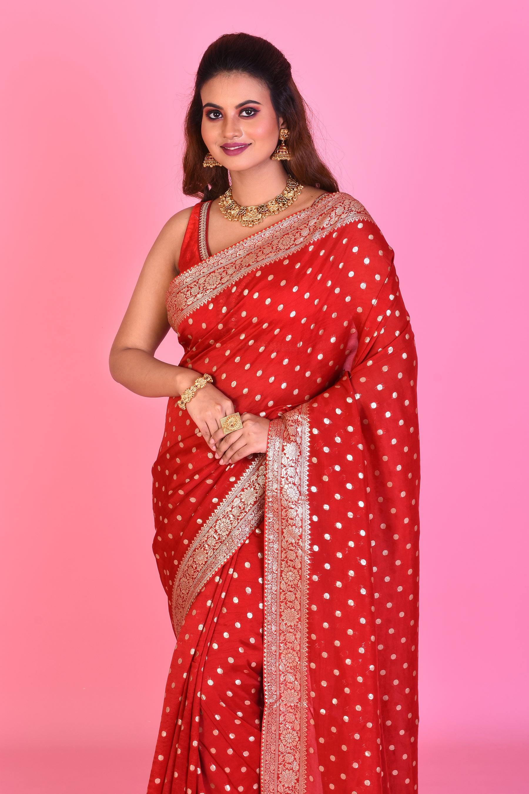 Designer Red Khaddi Saree - Keya Seth Exclusive