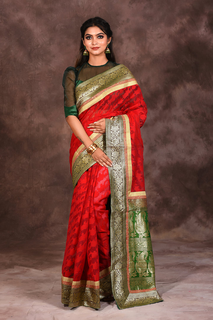 Red Cotton Jamdani Saree - Keya Seth Exclusive
