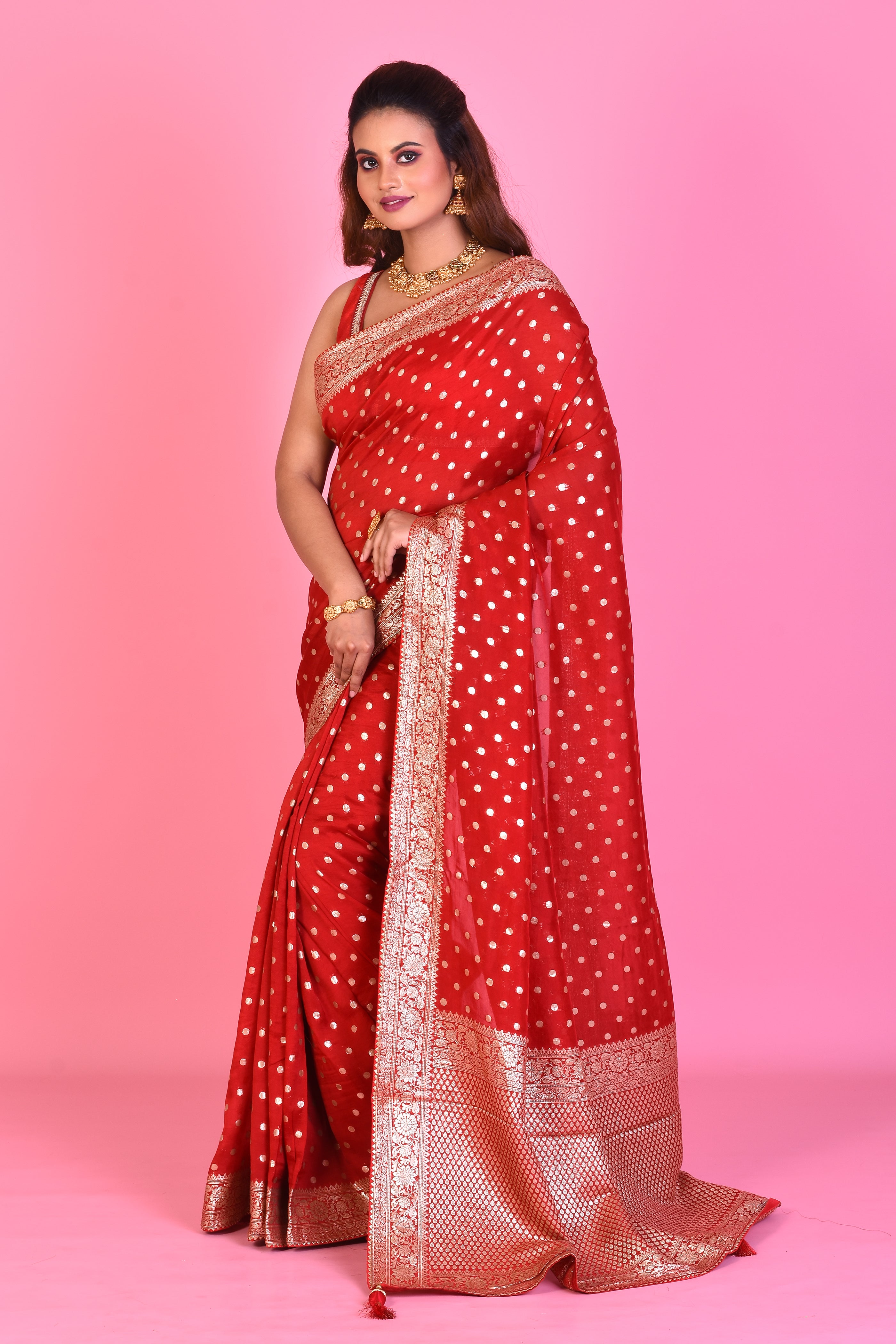 Designer Red Khaddi Saree - Keya Seth Exclusive