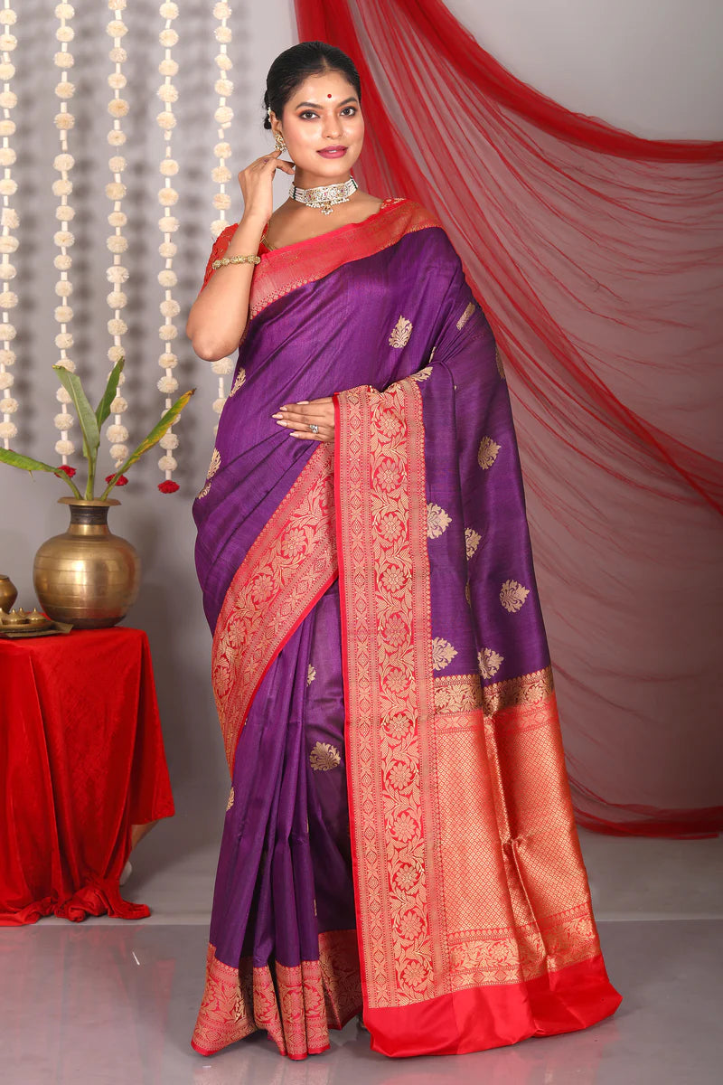 Violet Pure Tussar Saree - Keya Seth Exclusive