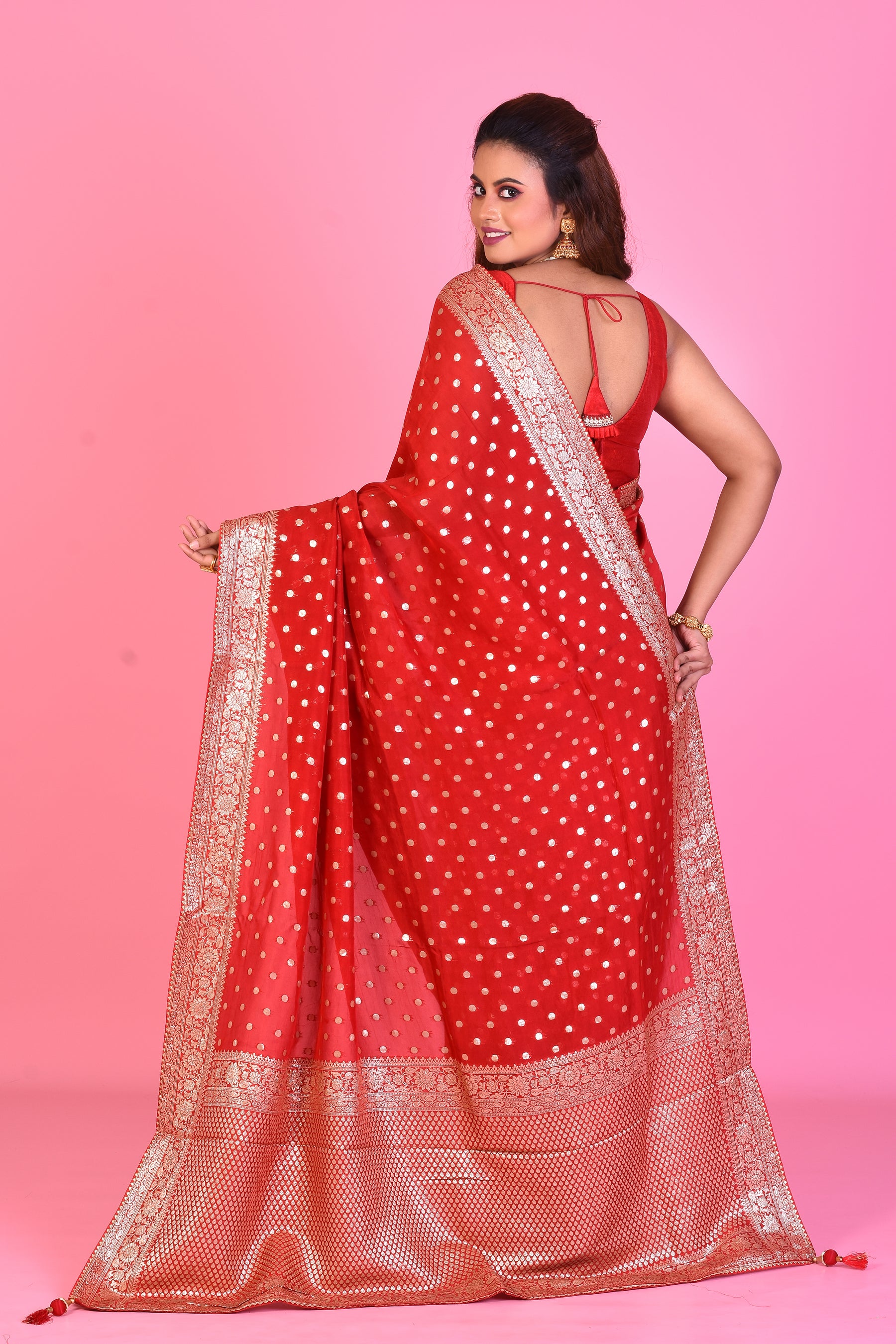 Designer Red Khaddi Saree - Keya Seth Exclusive